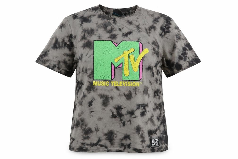 MTV Women's Grey Tie-Dye Music T-Shirt L Retro Cotton Short Sleeve