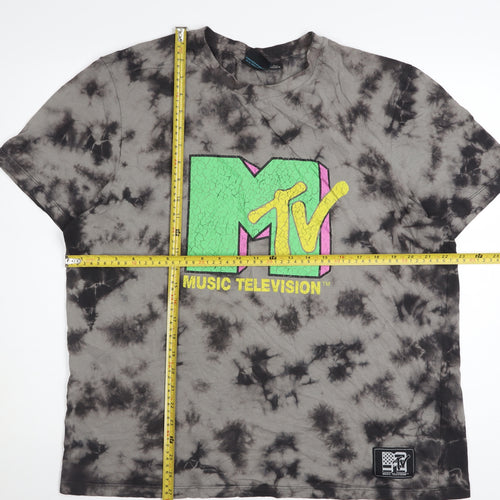 MTV Women's Grey Tie-Dye Music T-Shirt L Retro Cotton Short Sleeve