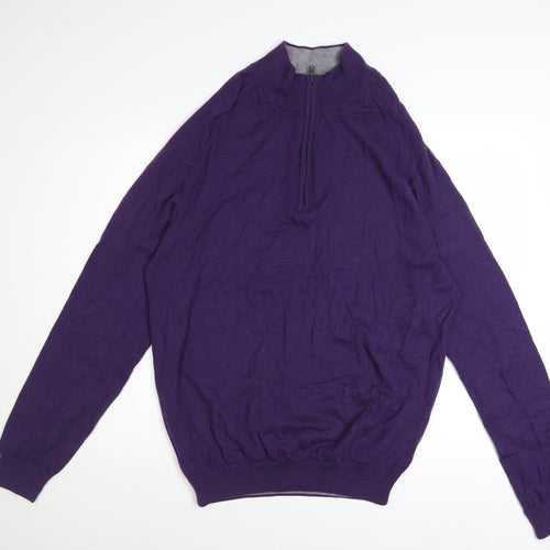 Marks and Spencer Men's Purple Wool 1/2 Zip Jumper XL