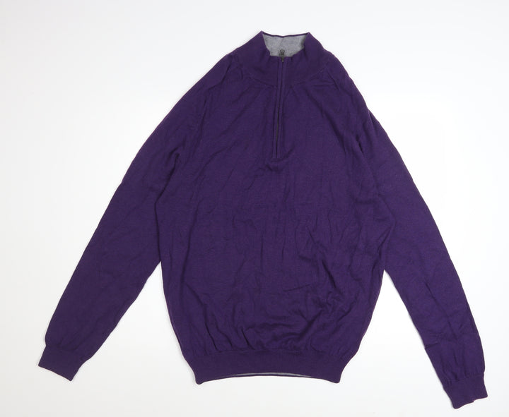 Marks and Spencer Men's Purple Wool 1/2 Zip Jumper XL