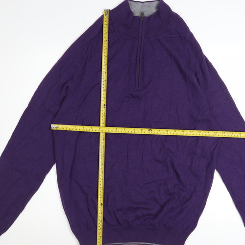 Marks and Spencer Men's Purple Wool 1/2 Zip Jumper XL