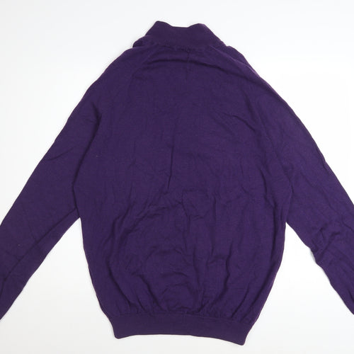 Marks and Spencer Men's Purple Wool 1/2 Zip Jumper XL