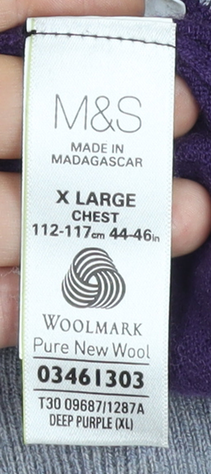 Marks and Spencer Men's Purple Wool 1/2 Zip Jumper XL