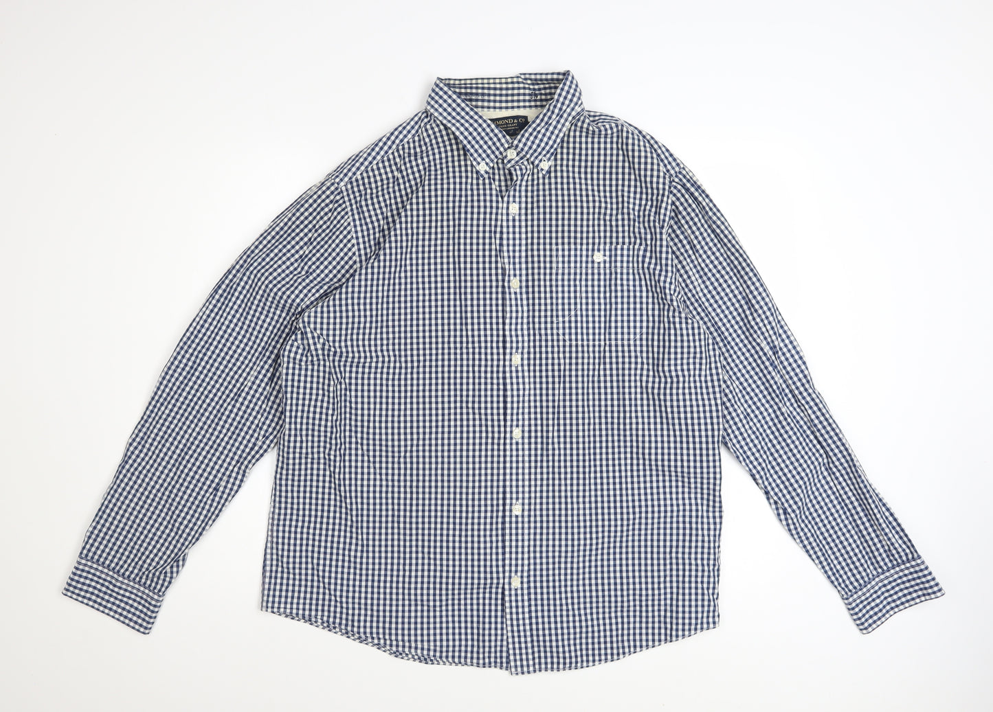 Hammond & Co Men's Blue Check Cotton Long Sleeve XL Dress Shirt