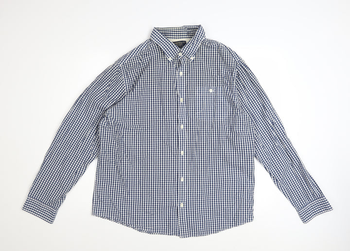 Hammond & Co Men's Blue Check Cotton Long Sleeve XL Dress Shirt