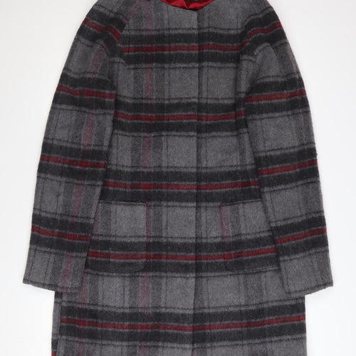 Tulchan Women's Grey Checked Wool Blend Mid-Length Coat Size 10