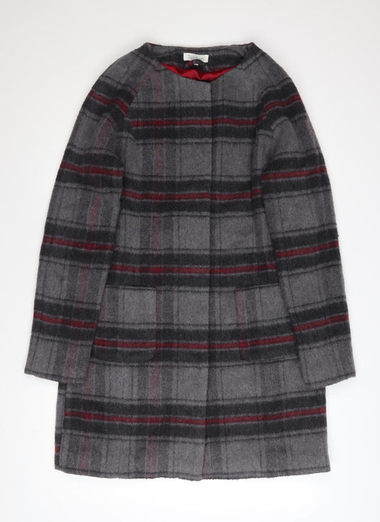 Tulchan Women's Grey Checked Wool Blend Mid-Length Coat Size 10