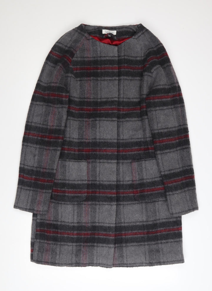 Tulchan Women's Grey Checked Wool Blend Mid-Length Coat Size 10