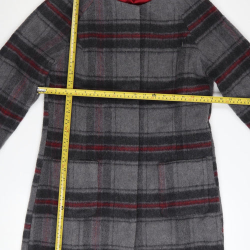 Tulchan Women's Grey Checked Wool Blend Mid-Length Coat Size 10