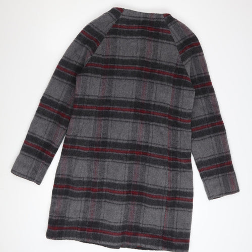 Tulchan Women's Grey Checked Wool Blend Mid-Length Coat Size 10