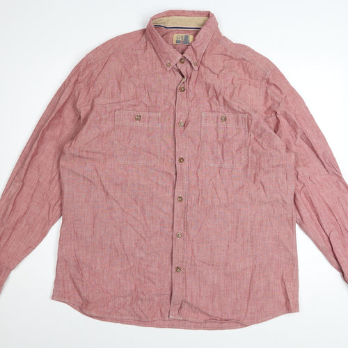 Marks and Spencer Men’s Red Long Sleeve Button-Down Cotton Shirt XL