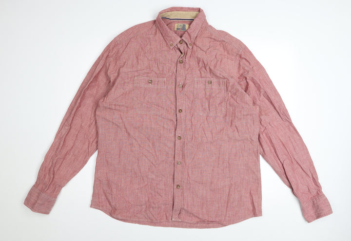 Marks and Spencer Men’s Red Long Sleeve Button-Down Cotton Shirt XL