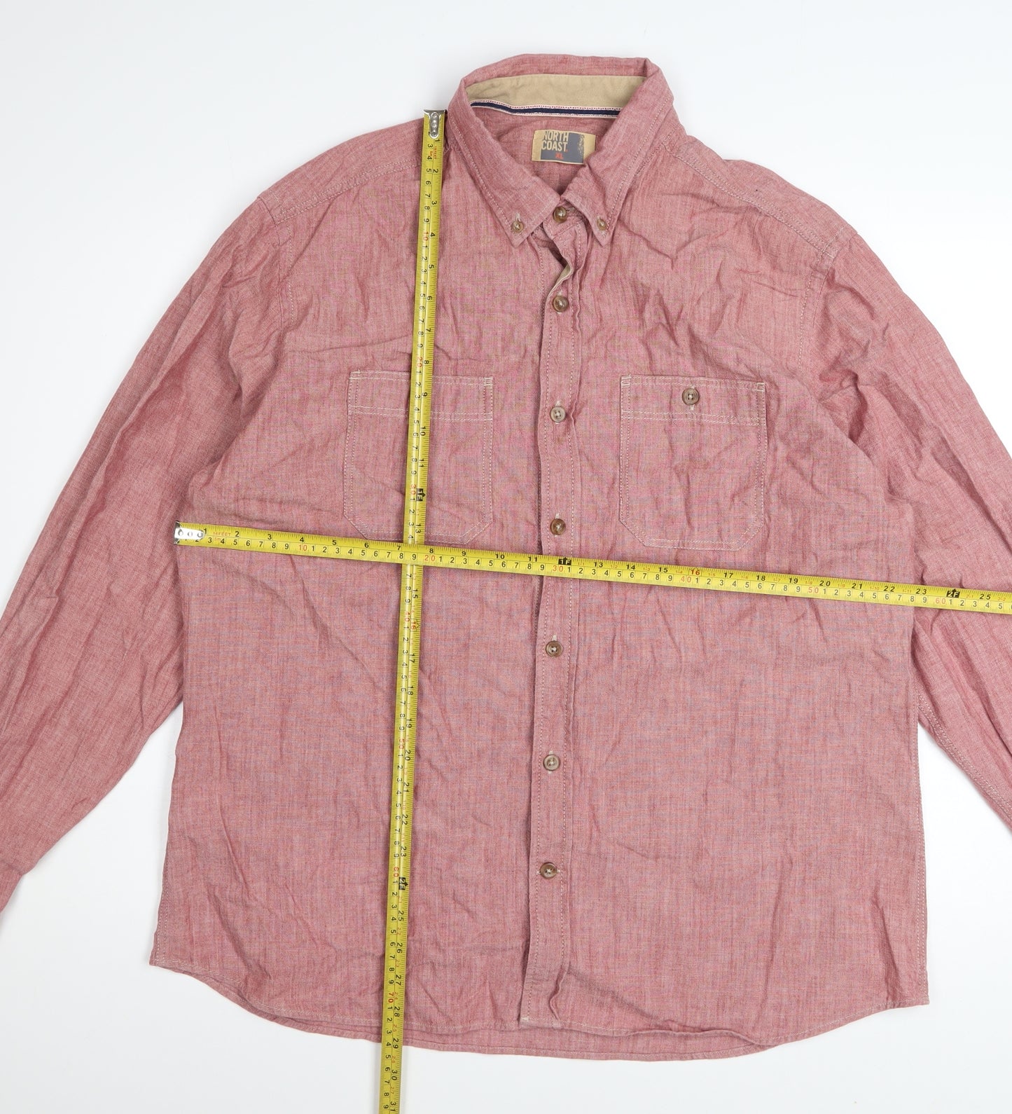 Marks and Spencer Men’s Red Long Sleeve Button-Down Cotton Shirt XL