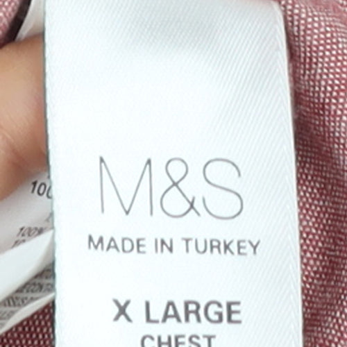 Marks and Spencer Men’s Red Long Sleeve Button-Down Cotton Shirt XL