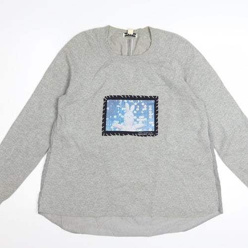 Whistles Women’s Grey Cotton Rabbit Patch Pullover Jumper UK 8