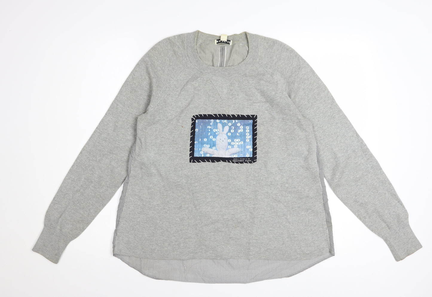 Whistles Women’s Grey Cotton Rabbit Patch Pullover Jumper UK 8