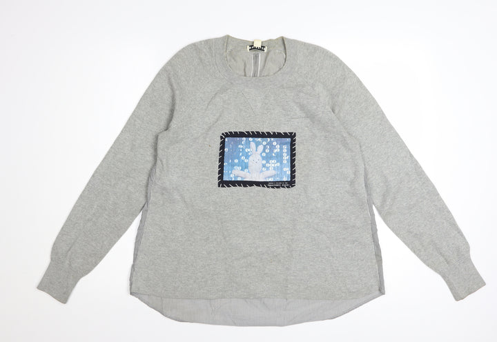 Whistles Women’s Grey Cotton Rabbit Patch Pullover Jumper UK 8