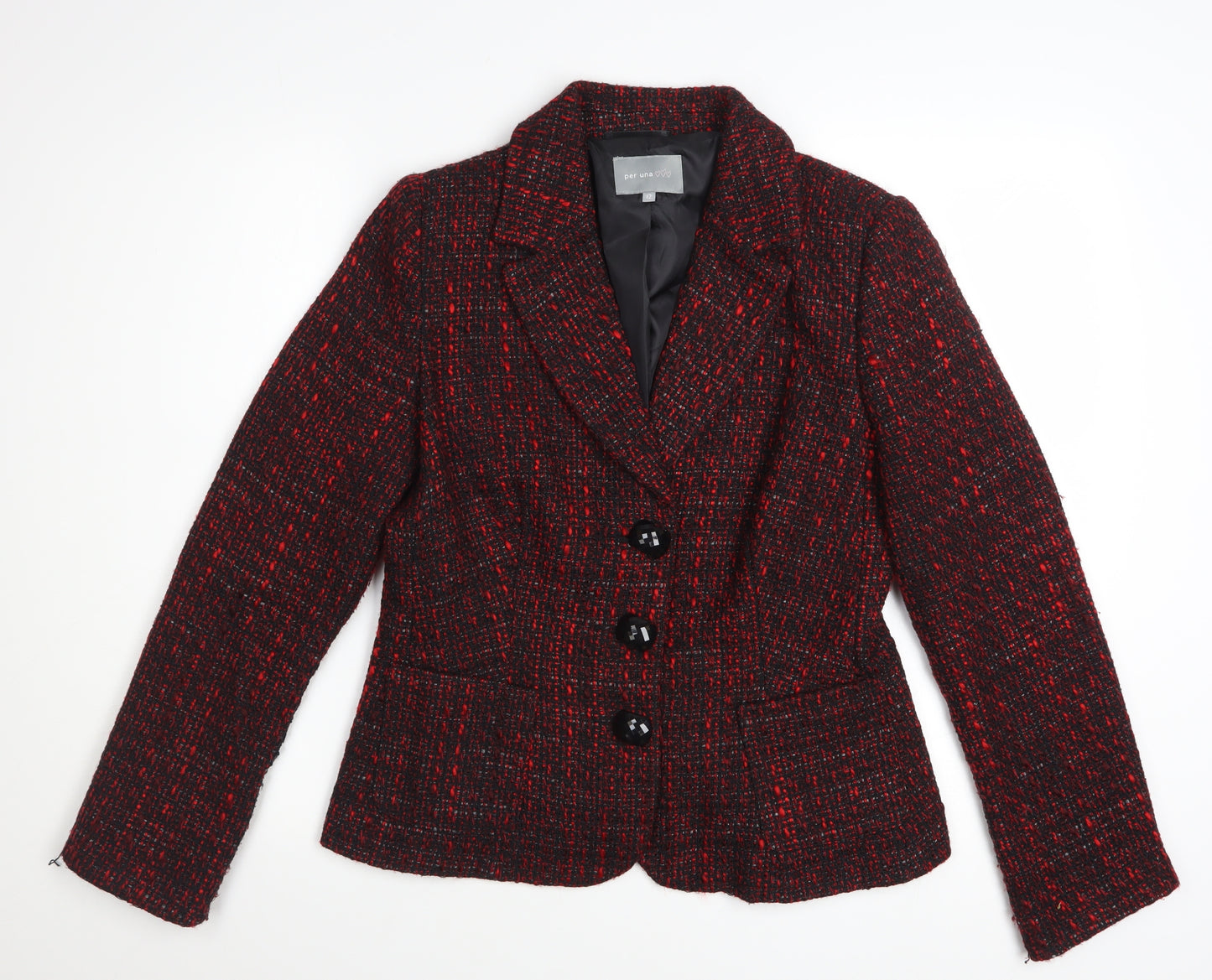 Marks and Spencer Women Red Tweed Wool Blend Blazer Size 12