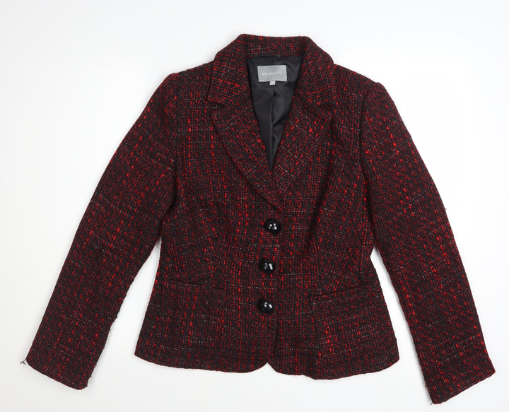 Marks and Spencer Women Red Tweed Wool Blend Blazer Size 12