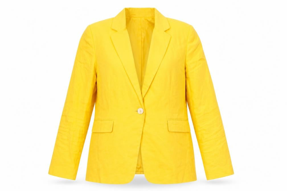 Mango Women's Yellow Linen Blazer Size 16 Regular Fit