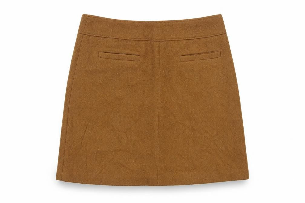 Front view of LOFT Women’s Brown Wool Blend Short Skirt, size UK 10, Petite