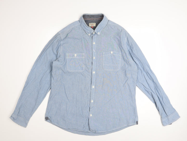 Next Men’s Blue Cotton Button-Down Long Sleeve Casual Shirt XL