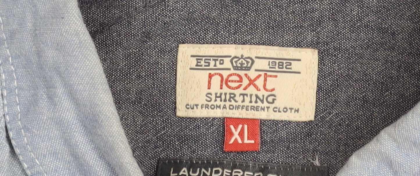 Next Men’s Blue Cotton Button-Down Long Sleeve Casual Shirt XL