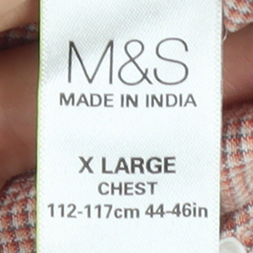 Marks and Spencer Men’s Red Check Cotton Long Sleeve Button-Up Shirt XL