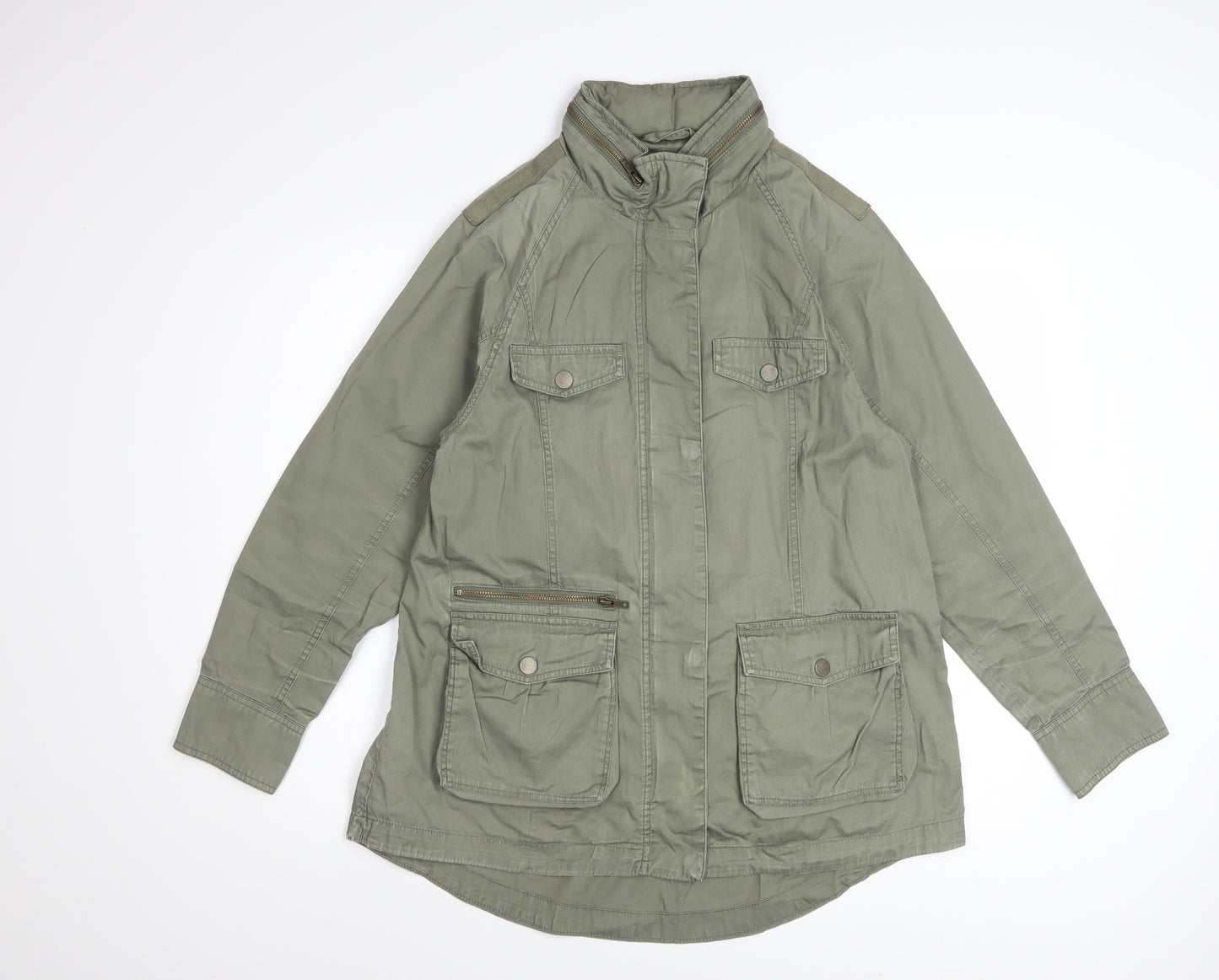 Marks and Spencer Women Khaki Green Military Jacket UK 12 Cotton Lined