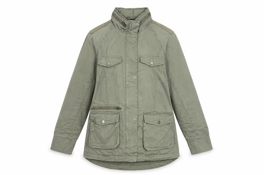 Front view of Marks & Spencer Women Khaki Green Military Jacket UK 12 Cotton Lined