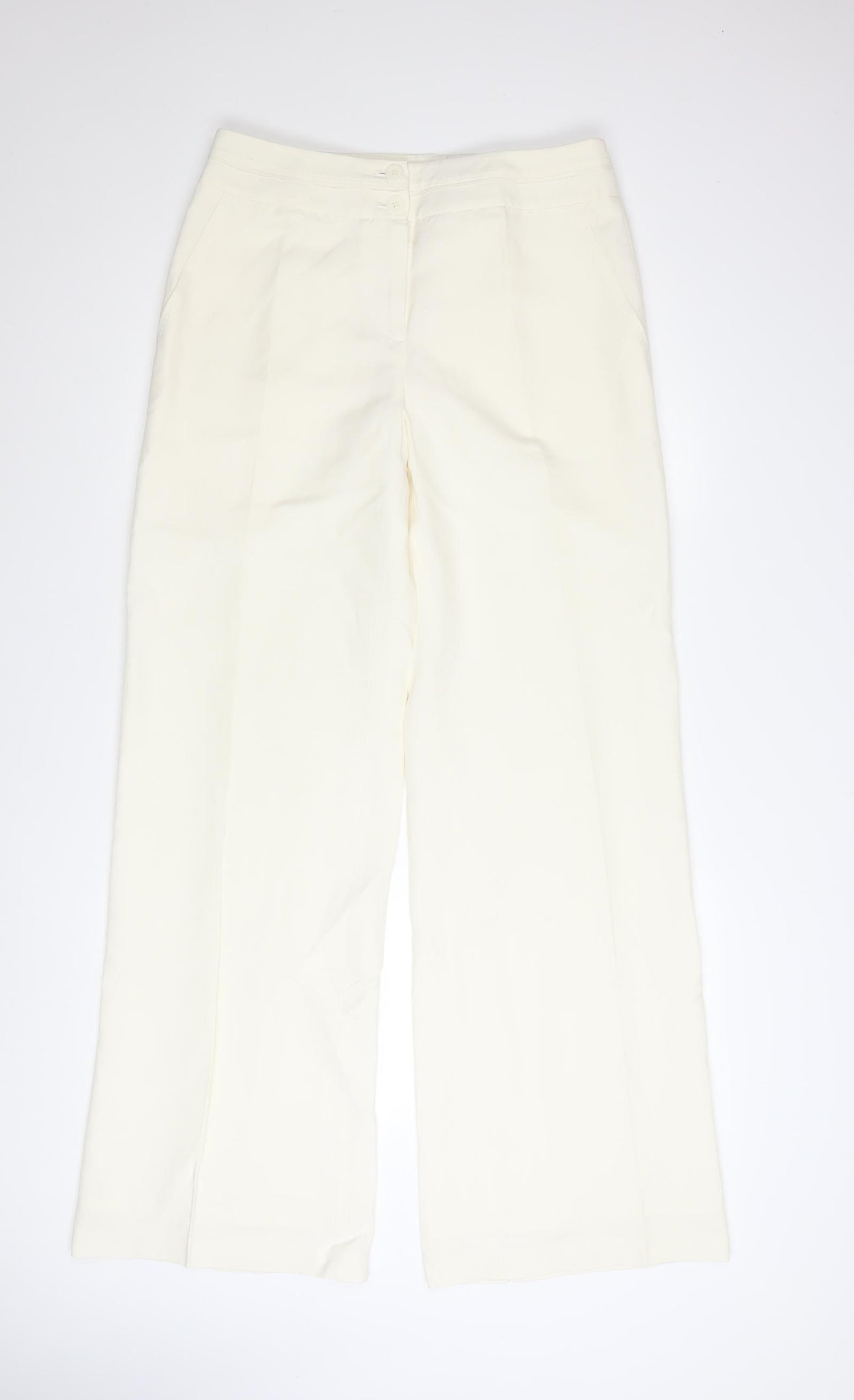 Marks and Spencer Women’s Ivory Silk Linen Wide-Leg Trousers UK 12 Long
