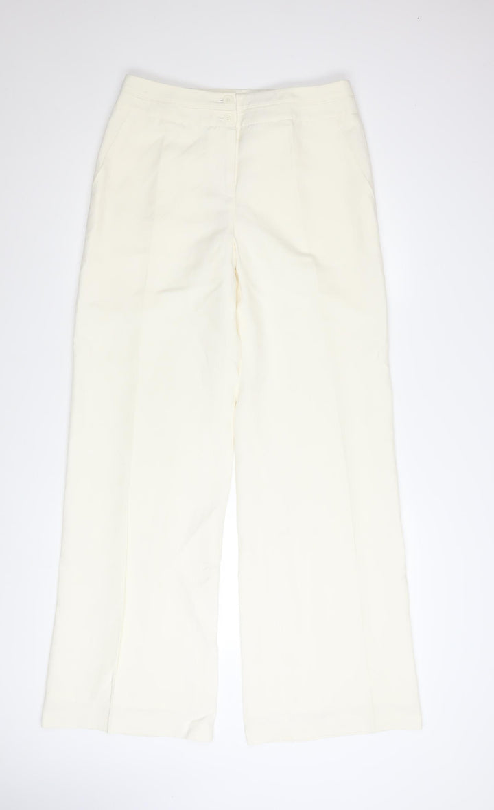 Marks and Spencer Women’s Ivory Silk Linen Wide-Leg Trousers UK 12 Long
