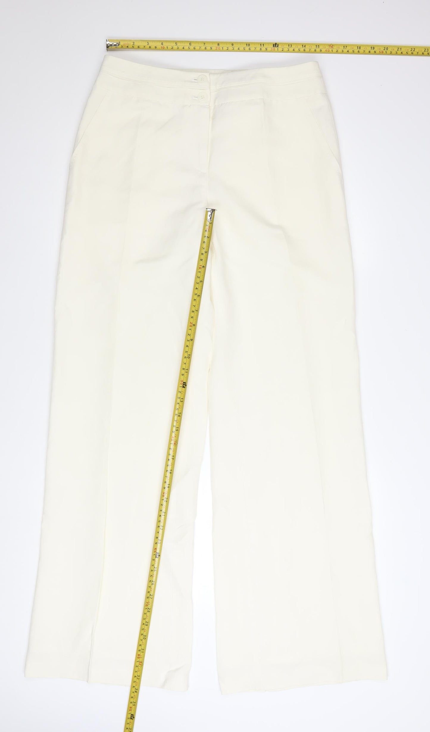 Marks and Spencer Women’s Ivory Silk Linen Wide-Leg Trousers UK 12 Long