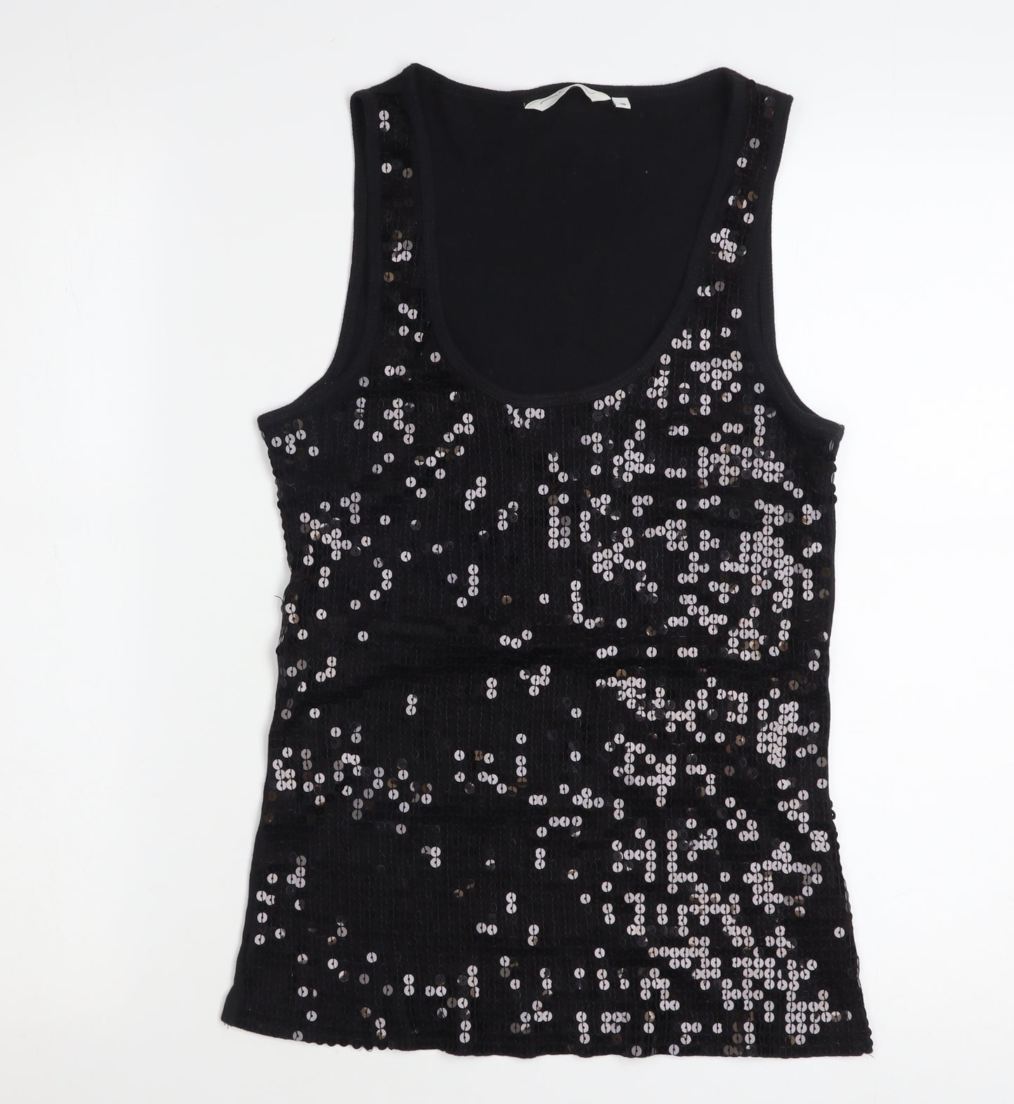 New Look Women Black Sequin Tank Top Size 16 Party Camisole