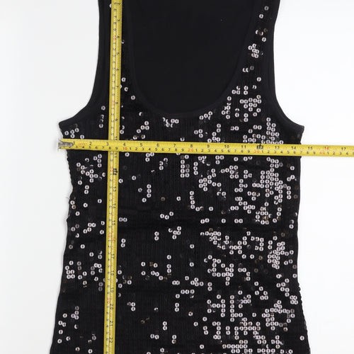 New Look Women Black Sequin Tank Top Size 16 Party Camisole