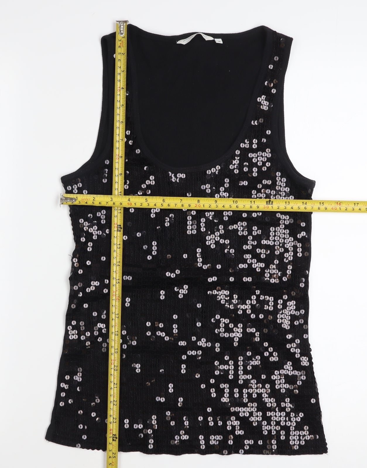 New Look Women Black Sequin Tank Top Size 16 Party Camisole