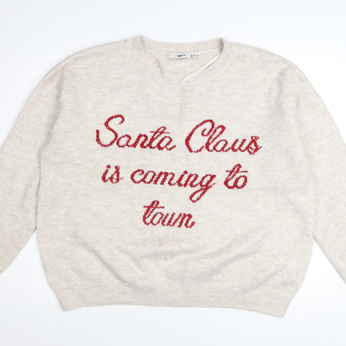 Lyrics By Ink Womens Beige L Christmas Jumper Pullover Sweater