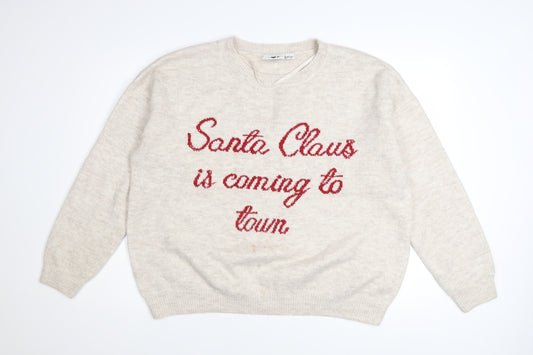 Lyrics By Ink Womens Beige L Christmas Jumper Pullover Sweater