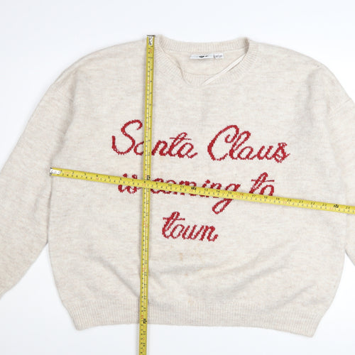 Lyrics By Ink Womens Beige L Christmas Jumper Pullover Sweater