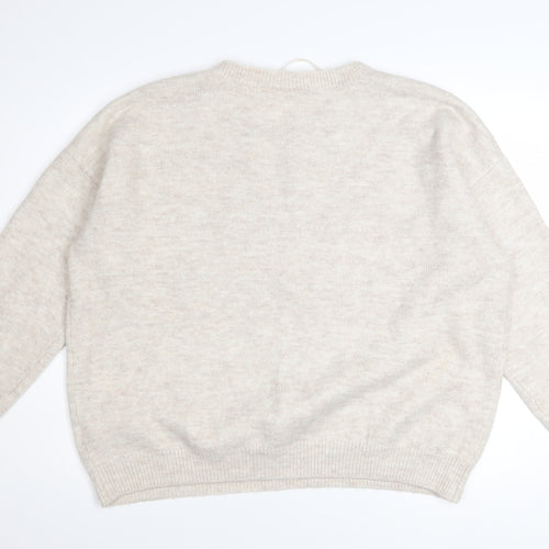 Lyrics By Ink Womens Beige L Christmas Jumper Pullover Sweater