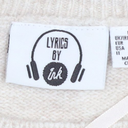 Lyrics By Ink Womens Beige L Christmas Jumper Pullover Sweater