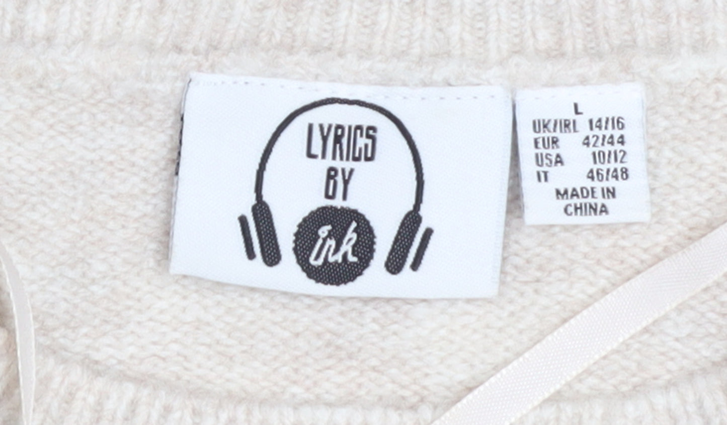 Lyrics By Ink Womens Beige L Christmas Jumper Pullover Sweater