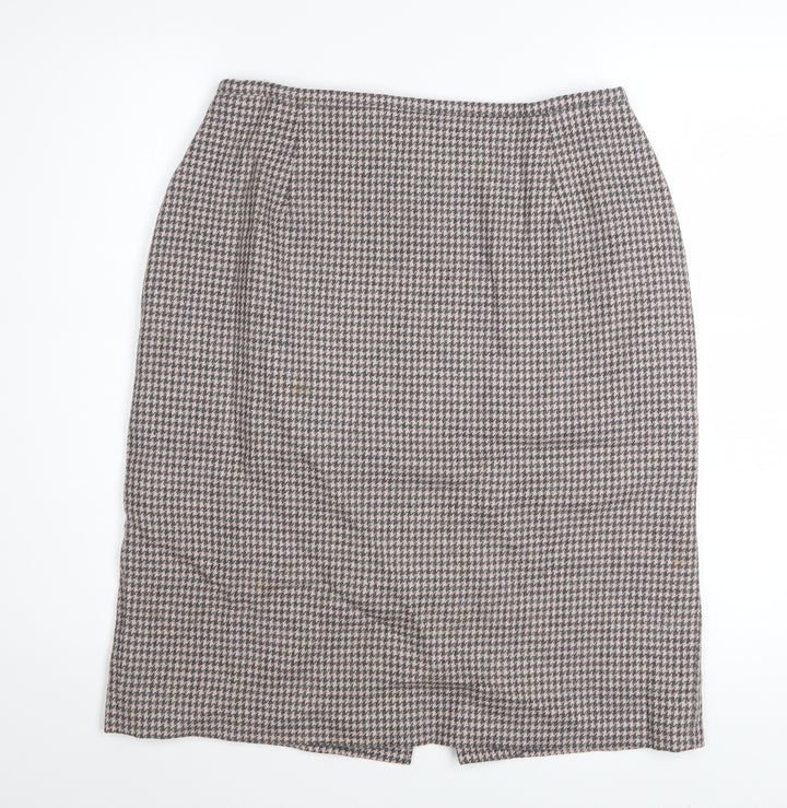 Rena Rowan for Saville Womens Brown Wool Houndstooth Pencil Skirt Size 12