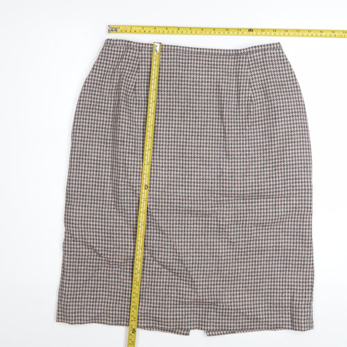 Rena Rowan for Saville Womens Brown Wool Houndstooth Pencil Skirt Size 12
