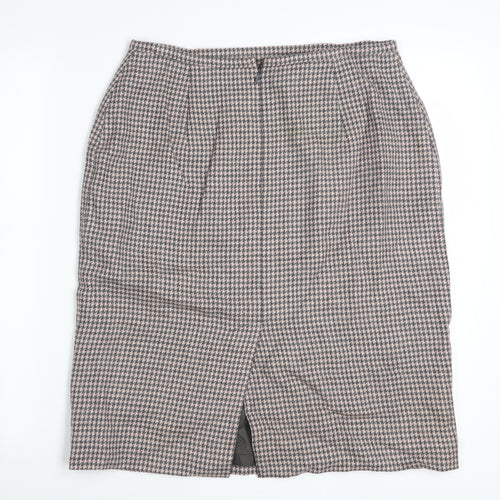 Rena Rowan for Saville Womens Brown Wool Houndstooth Pencil Skirt Size 12