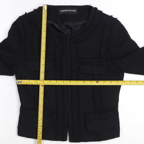 Warehouse Women Black Tweed Cropped Blazer Jacket UK 8 Wool Blend