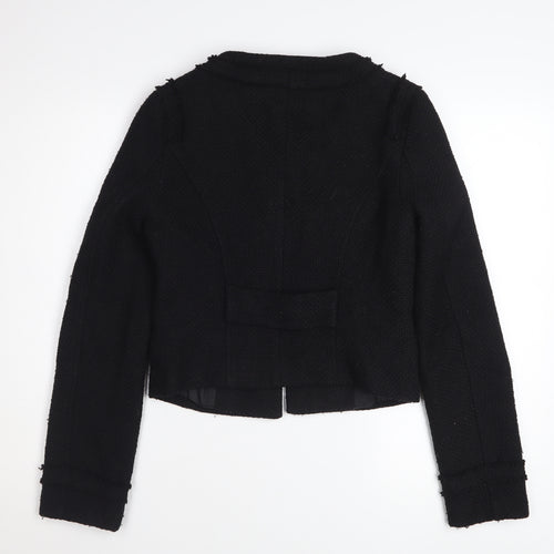 Warehouse Women Black Tweed Cropped Blazer Jacket UK 8 Wool Blend