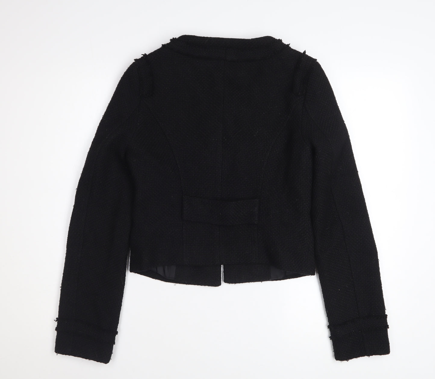 Warehouse Women Black Tweed Cropped Blazer Jacket UK 8 Wool Blend