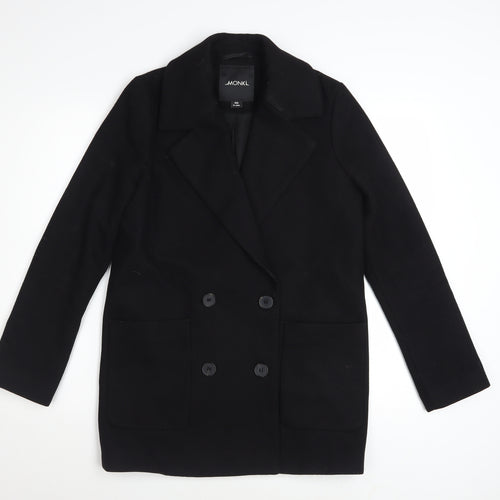 Monki Womens Black Wool Blend Pea Coat XXS Regular Fit