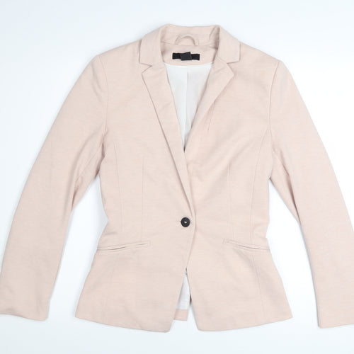 H&M Women Beige Regular Fit One-Button Blazer Size 8
